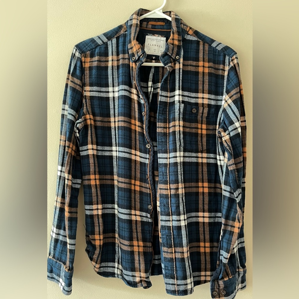 Denim & Flower Navy, Tan & White Plaid Button-Down Shirt